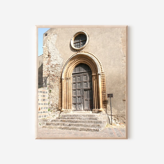 Sicily Print, Church Doors Picture, Savoca Sicily Italy, Sicilian Architecture, Door Photography, Mediterranean Wall Art, Grey and Beige Art