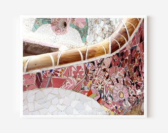 Barcelona Photography, Gaudi Mosaic Tile Art, Parc Guell Print