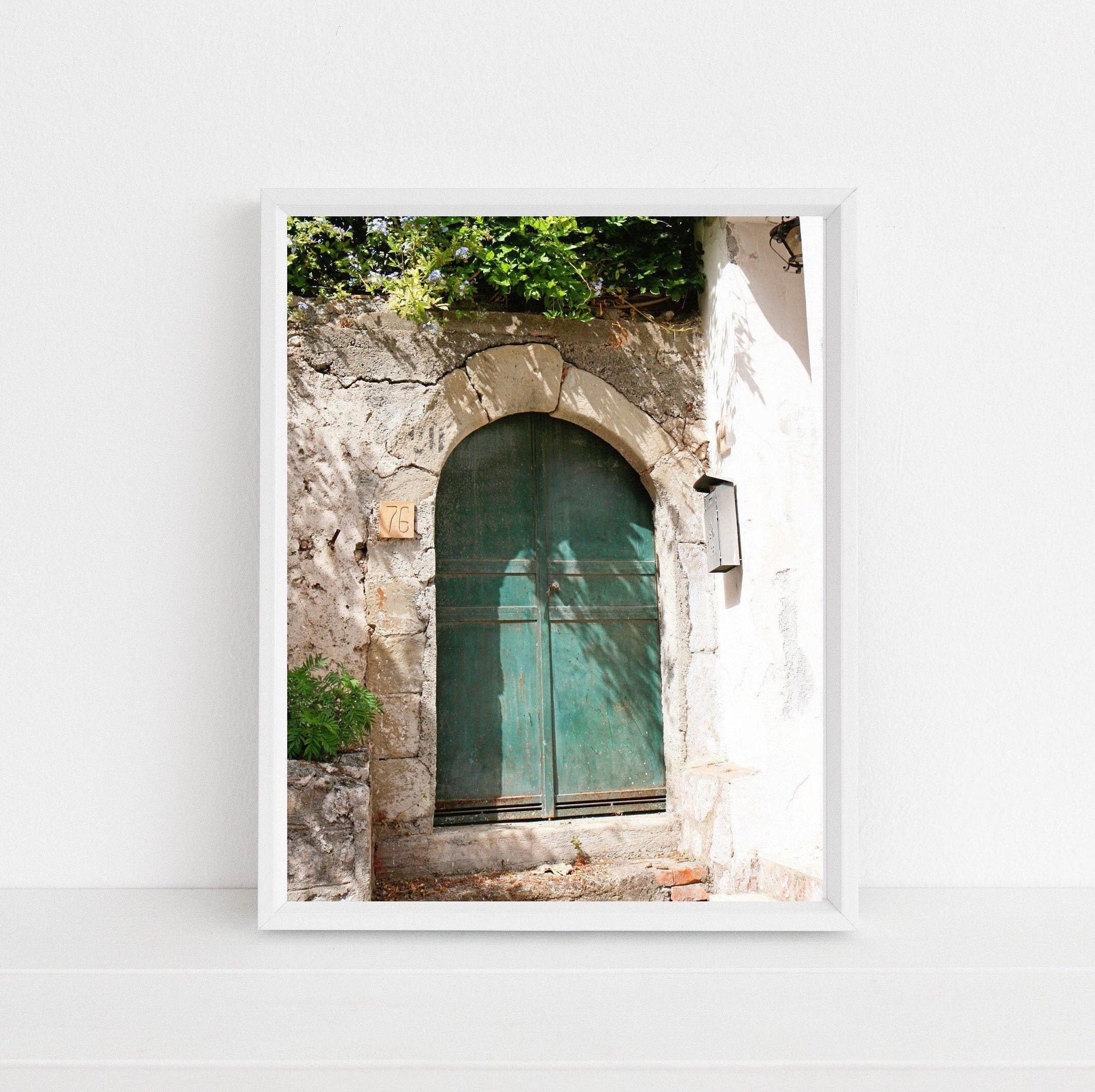 Teal Door Photography Print Sicily Italy Photograph Rustic Green Wall Art Natural Mediterranean Decor Italian Farmhouse Travel Photo