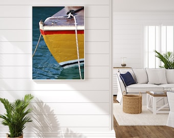 Boat Photography, Row Boat Print, Nautical Wall Art, Colorful Boat Photo, Coastal Home Decor, Yellow Rowboat Picture, Knot Print, Summer Art