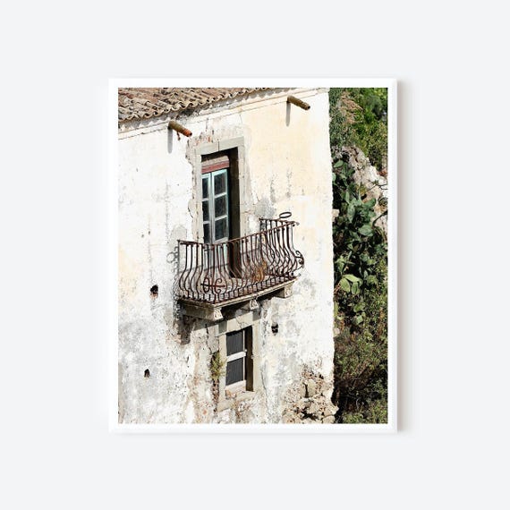 Sicily Balcony Photography Print: Rustic Italian Wall Art
