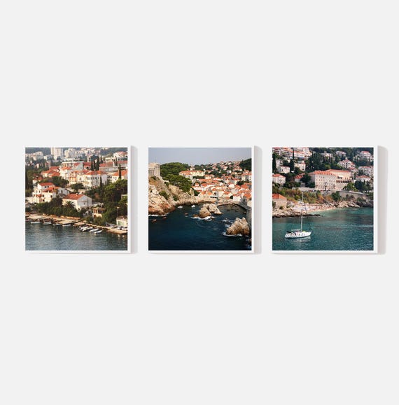 Dubrovnik Croatia Square 3 Print Set - Croatian Wall Art - Three Coastal Dubrovnik Pictures - Adriatic Sea Photos - Navy and Teal Decor
