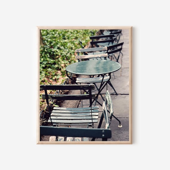 Bryant Park Rainy Day Print: NYC Bistro Tables Photography