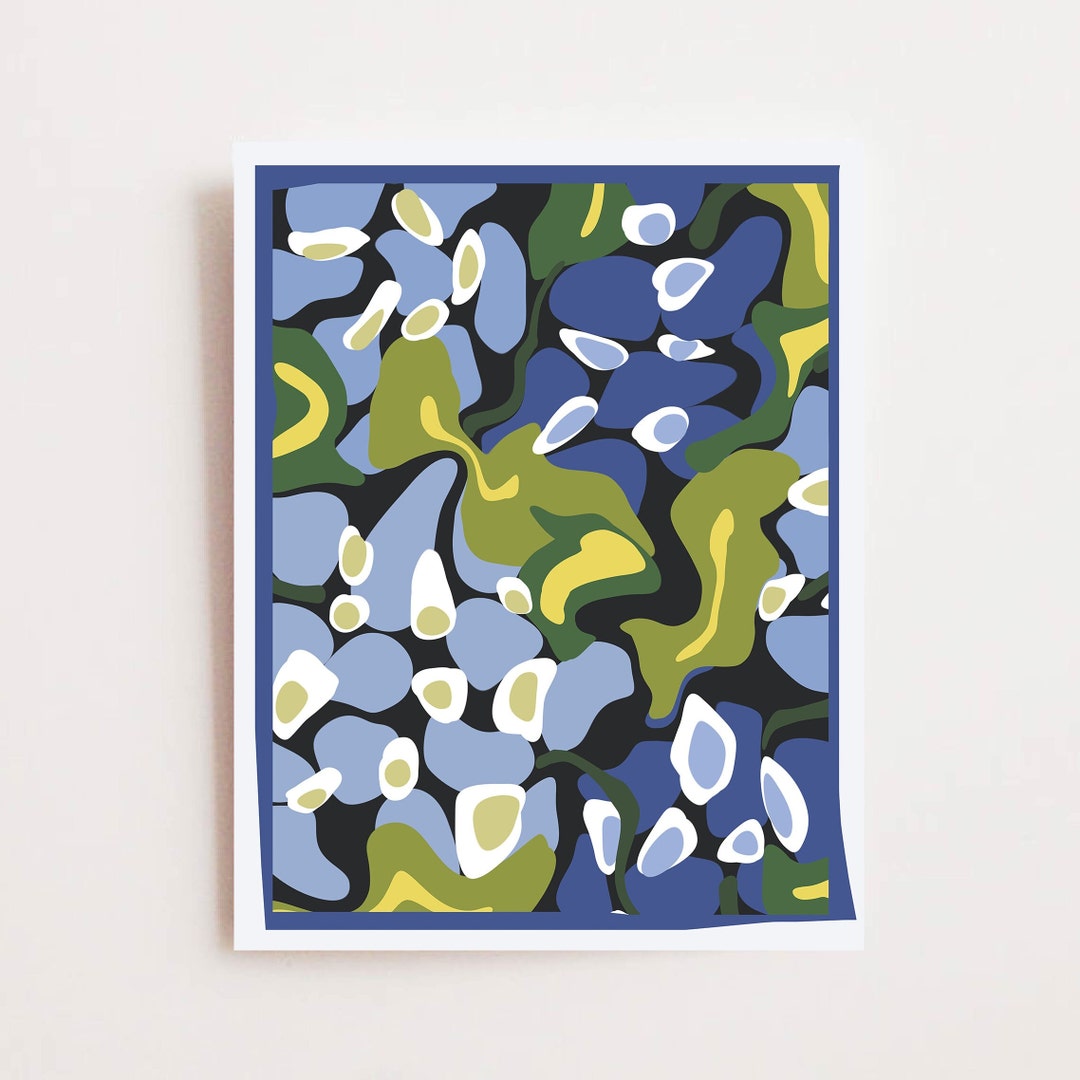 Abstract Hydrangea Wall Art - Modern Floral Print - Blue and Green Wall ...