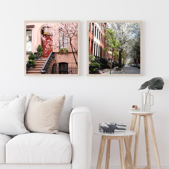 New York City Photography Set, Two Square Prints, Spring in NYC Photos, 2 West Village Pictures, Manhattan Photographs, Brownstone Art