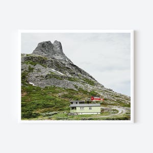 Norway Mountain Landscape, Norwegian Wall Art, Colorful Cottages in Norway Photography Print
