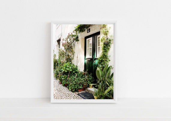 Green Door Photograph Portugal Photography Emerald Print Lush Garden Wall Art Travel Photo Summer Decor Fresh Wall Art Ferns