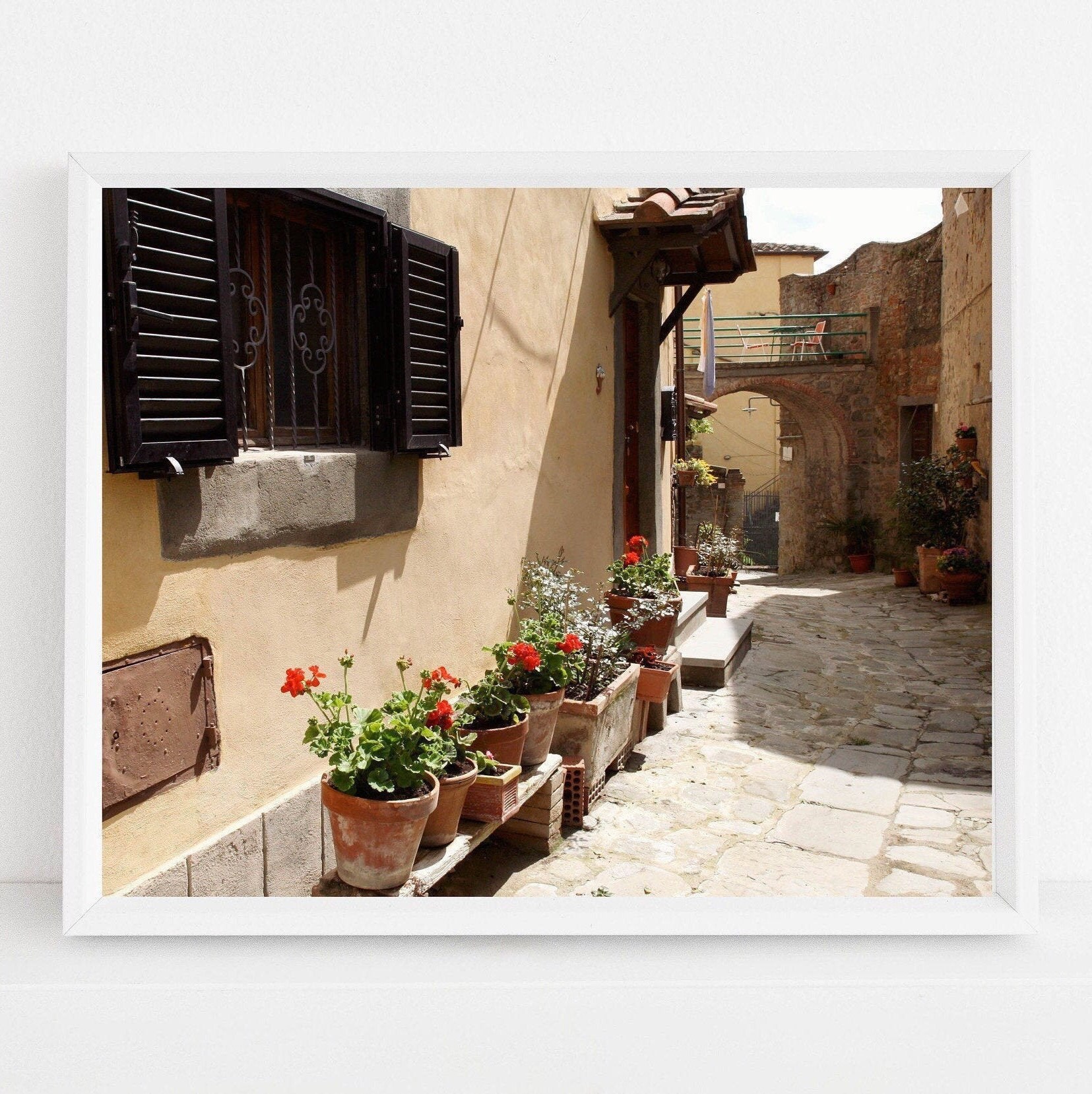 Tuscany Italian Photography Print Brown Tuscan Wall Decor Italian Photograph Rustic Mediterranean Decor Geranium Flower Pot Photo
