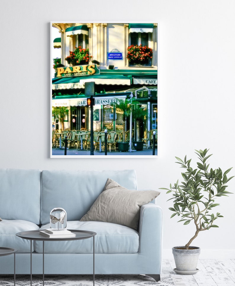 French Cafe Art, Paris Bistro Print, Paris Saint Germain Photograph, Emerald Green Wall Art, Parisian Apartment, Paris Travel Photography image 4