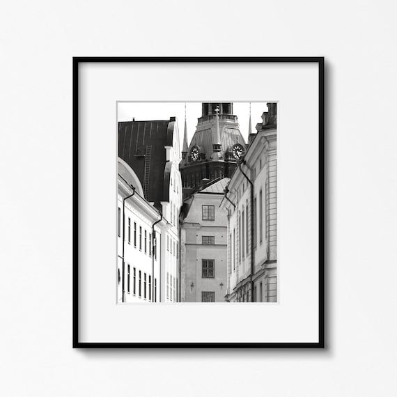 Black and White Stockholm Print, Sweden Photography, Swedish Architecture Photograph. Old Town Photo, Gamla Stan Picture, Travel Wall Art