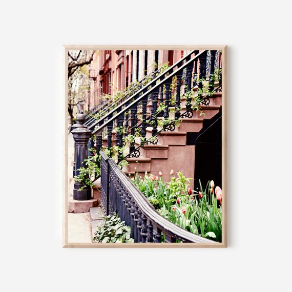 New York City Photography, West Village Print, Urban Home Decor, Front Porch and Steps,  NYC Spring Photo, SATC Art, Brownstone Photograph
