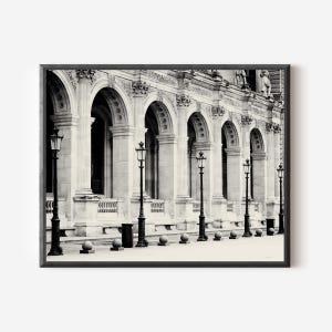 Black and White Louvre Photo,  Paris Architecture Print, Louvre Photograph, Paris France, Neutral Parisian Wall Art,  French Home Decor