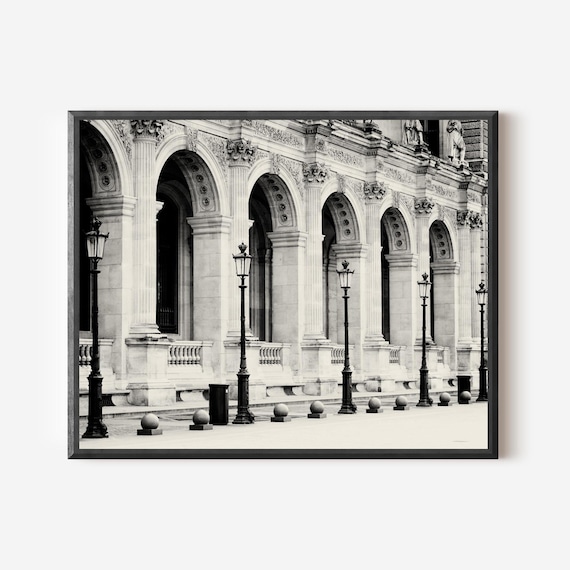 Black and White Louvre Photo,  Paris Architecture Print, Louvre Photograph, Paris France, Neutral Parisian Wall Art,  French Home Decor