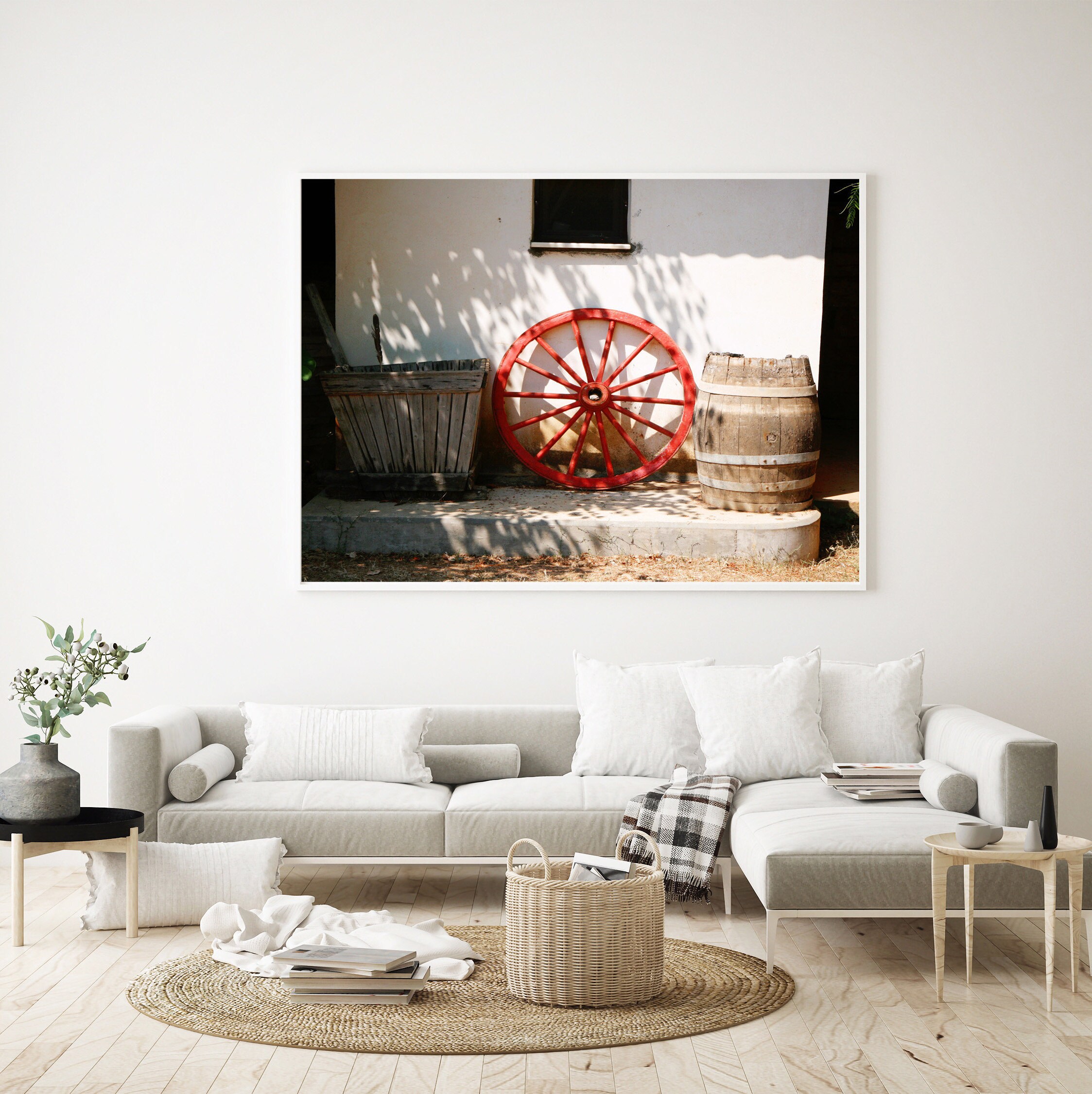 Winery Photography Print Red Wagon Wheel Photograph Rustic