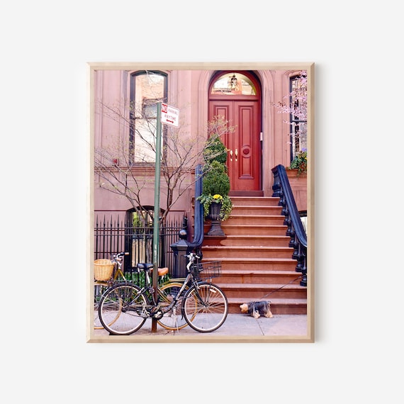 New York City Photography, West Village Print, NYC Brownstone Wall Art, Front Steps Picture, Manhattan Streets Photo, Red Door Photograph