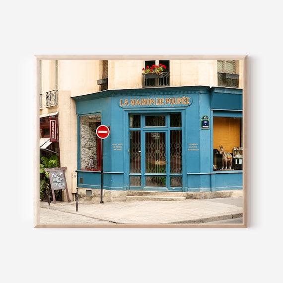 Paris Photography, Blue Paris Photo, La Maison de Poupee Print, French Street Scene, Shop Picture, Parisian Wall Art, Urban Home Decor