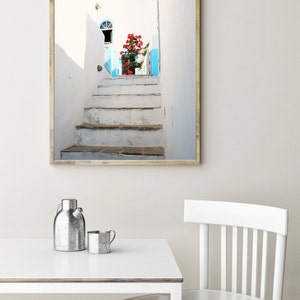 Santorini Greece, Pictures of Santorini, Greece Photography, Greek Island Photo, White and Turquoise Wall Art, Mediterranean Decor, Stairs image 5