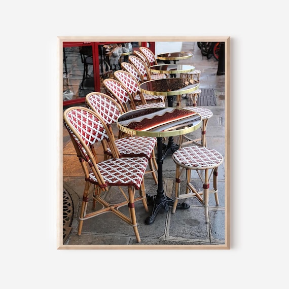 Paris Cafe Art, Paris Photography Print, Red Bistro Chairs Photo, French Home Decor, Parisian Kitchen, Francophile Gift, Framed Wall Art
