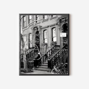 New York City Photography, Black and White NYC Print, West Village Photograph, Brownstones Photo, City Streets Picture, Gift for New Yorker