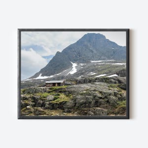 Norway Cabin Print, Nordic Mountain Photography, Scandinavian Nature Wall Art, Trollstigen Landscape Photo, Hiking Lodge Decor