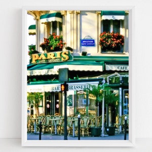 French Cafe Art, Paris Bistro Print, Paris Saint Germain Photograph, Emerald Green Wall Art, Parisian Apartment, Paris Travel Photography image 5