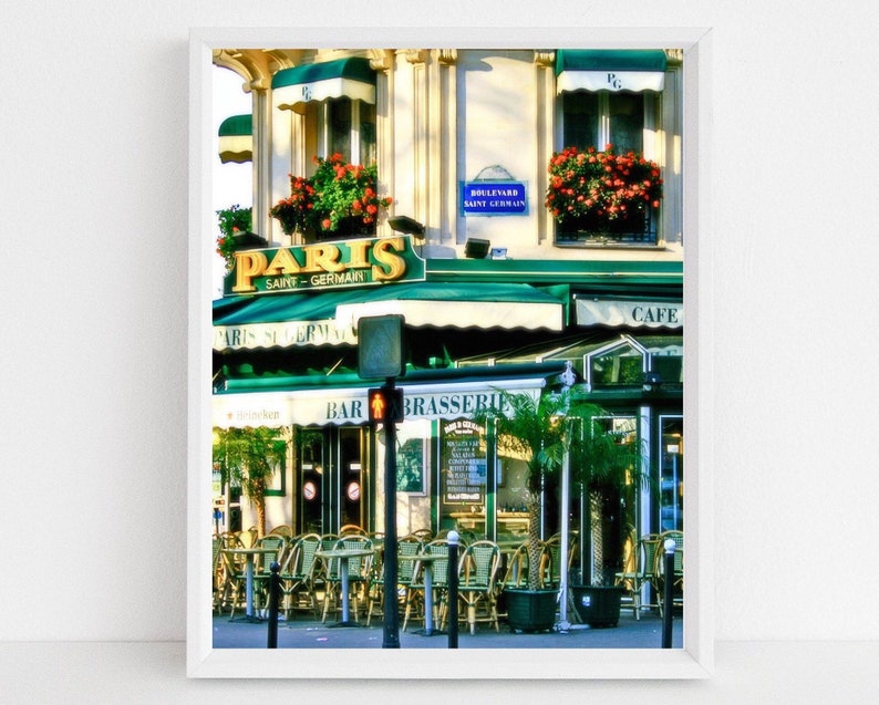 French Cafe Art, Paris Bistro Print, Paris Saint Germain Photograph, Emerald Green Wall Art, Parisian Apartment, Paris Travel Photography image 5