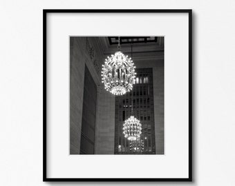 Grand Central Station Print, Black and White New York City Photography, NYC Wall Art, Chandelier Photograph, Urban Decor, Manhattan Art