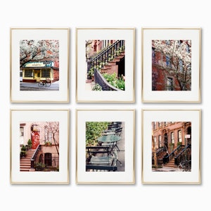 New York City 6 Print Set - Six West Village Photography Prints - Spring NYC Photographs - Urban Gallery Wall Art - Brownstone Pictures