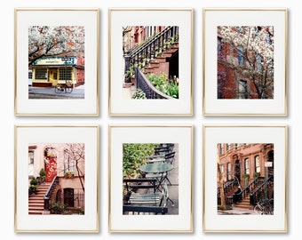 New York City 6 Print Set - Six West Village Photography Prints - Spring NYC Photographs - Urban Gallery Wall Art - Brownstone Pictures