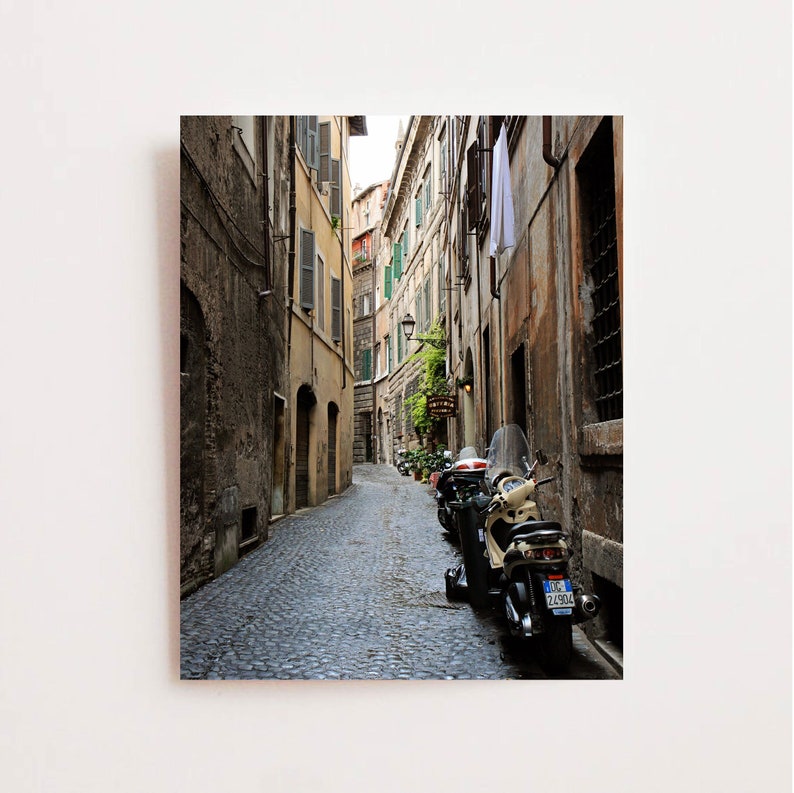 Rome Photo, Rome Italy Print, Rome Alley Print, Italian Vespa Picture, Rome Street Photo, Brown Grey Wall Art, Framed Travel Photography image 3