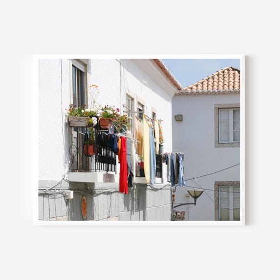Laundry Room Art, Balcony Print, Portugal Photography, Clothesline Photo, Hanging Laundry Picture, Lagos Travel Art, White Laundry Art