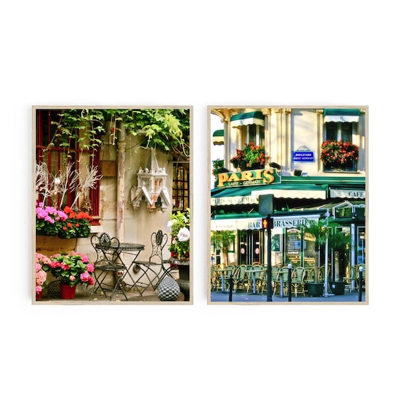 Two Paris Cafe Prints - French Kitchen Wall Art - Paris Photograph Collection - 2 Bistro Photos - Colorful Wall Art - Travel Photography