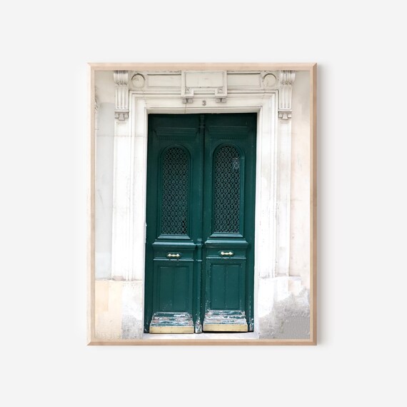 Paris Photography Print of Elegant Green Door on Traditional White Parisian Building