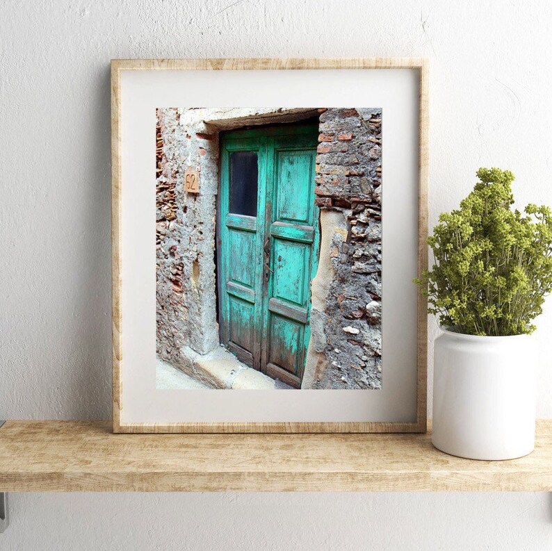 Turquoise Decor, Blue Door Print, Sicily Italy Photo, Old Door Picture, Rustic Farmhouse Wall Art, Large Vertical Print, Colorful Aqua Door image 6
