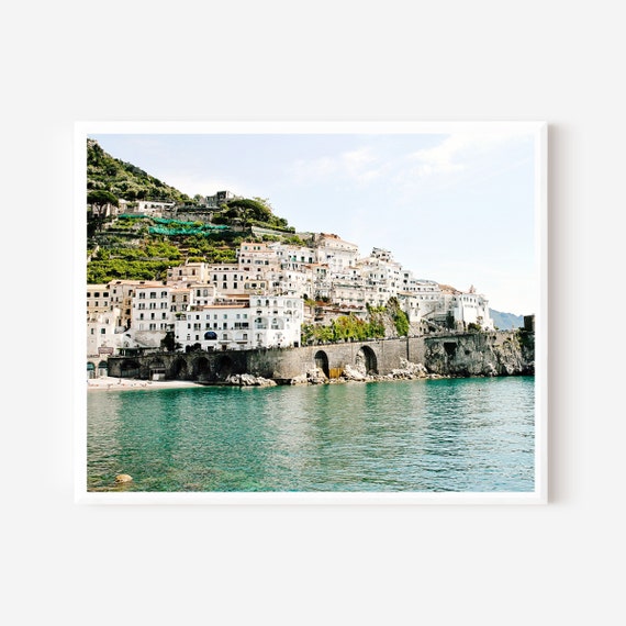 Dreaming of Amalfi Print, Amalfi Coast Italy Wall Art, White Cliffside Homes & Turquoise Sea