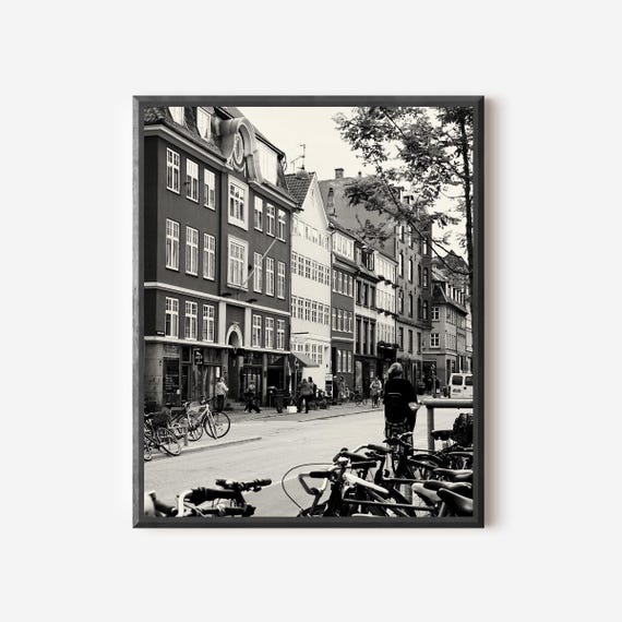 Copenhagen Photography Print: Black and White Danish Street Scene