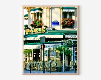 French Cafe Art, Paris Bistro Print, Paris Saint Germain Photograph, Emerald Green Wall Art, Parisian Apartment, Paris Travel Photography