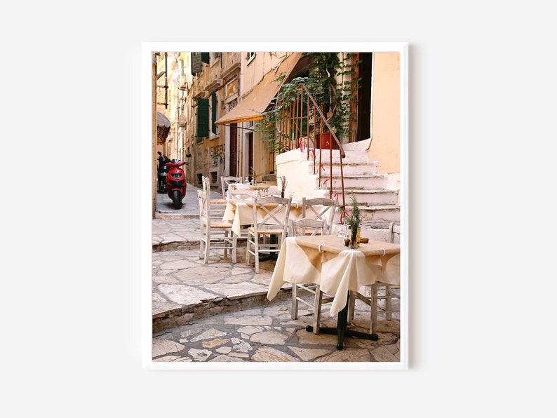 Corfu Greece Photography, Greek Taverna Print, Sidewalk Cafe Photo, Mediterranean Kitchen Wall Art, Greece Travel Photograph, Corfu Picture image 1