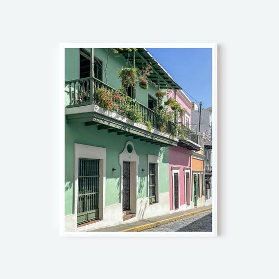 Old San Juan Print, Pastel Cityscape Photography, Spanish Colonial Street Print for Warm & Eclectic Decor