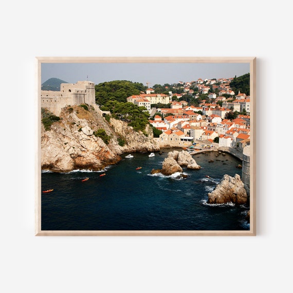 Dubrovnik Photography Print, Croatia Wall Art, Seaside City Walls, Lovrijenac Fortress Picture, Mediterranean Home Decor, Navy Blue Print