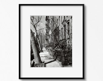 Black and White NYC Print, West Village Photo, New York City Photography, City Sidewalks Picture,  Manhattan, Brownstones, Urban Wall Art