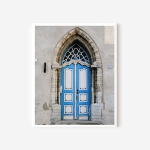 Blue Door Print, Tallinn Estonia Photography, Estonian Wall Art, Gothic Door Photograph, Medieval Architecture Print, Blue and Gray Art