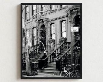 West Village Brownstones Photography, Black and White NYC Print