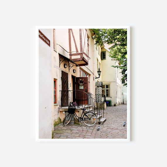 Estonia Print, Tallinn Photography, Bicycle Picture, Estonian Wall Art, Brown Door Photo, Baltic Travel Wall Art, Urban Landscape