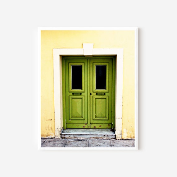 Lime Green Wall Art, Door Photography, Green Door Print, Athens Greece Photo, Lime and Yellow Art, Mediterranean Decor, Greek Architecture
