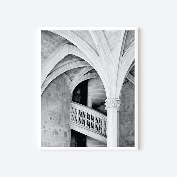 Black and White Paris Architecture Photography, Gothic Church Print, Columns and Arches Photograph, French Wall Art, Parisian Home Decor