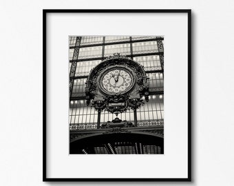 Musee D'Orsay Clock Print, Black and White Paris Photography, Vintage Style Paris Art, French Wall Art, Parisian Decor, Clock Photograph