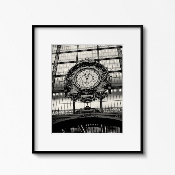 Musee D'Orsay Clock Print, Black and White Paris Photography, Vintage Style Paris Art, French Wall Art, Parisian Decor, Clock Photograph