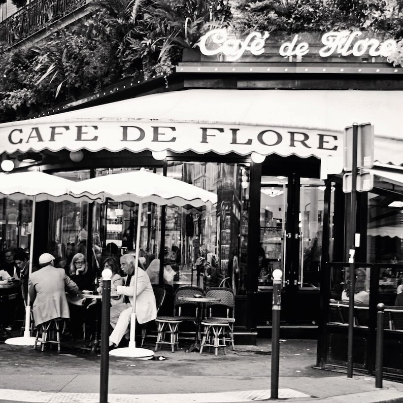 Black and White Paris Travel Photography French Restaurant Photos Set of Two Paris Cafe Square Prints