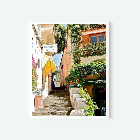 Positano Street Scene Print, Amalfi Coast Photography, Italian Wall Art, Mediterranean Decor, Italy Travel Photo, Coastal Italy Art